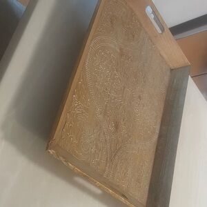 Intricately Carved Wooden Serving Tray